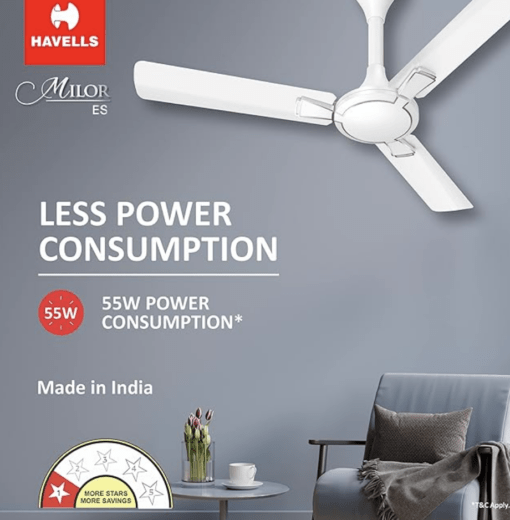 Havells 1200mm Milor Energy Saving Ceiling Fan (Pearl White, Pack of 1) - Image 2